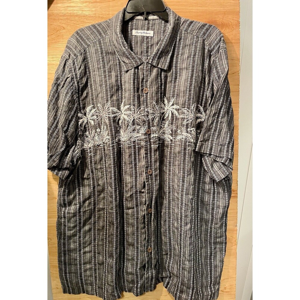 Tommy Bahamas Shirt Men’s Size XXL Black Linen Blend Palm Tree Print
